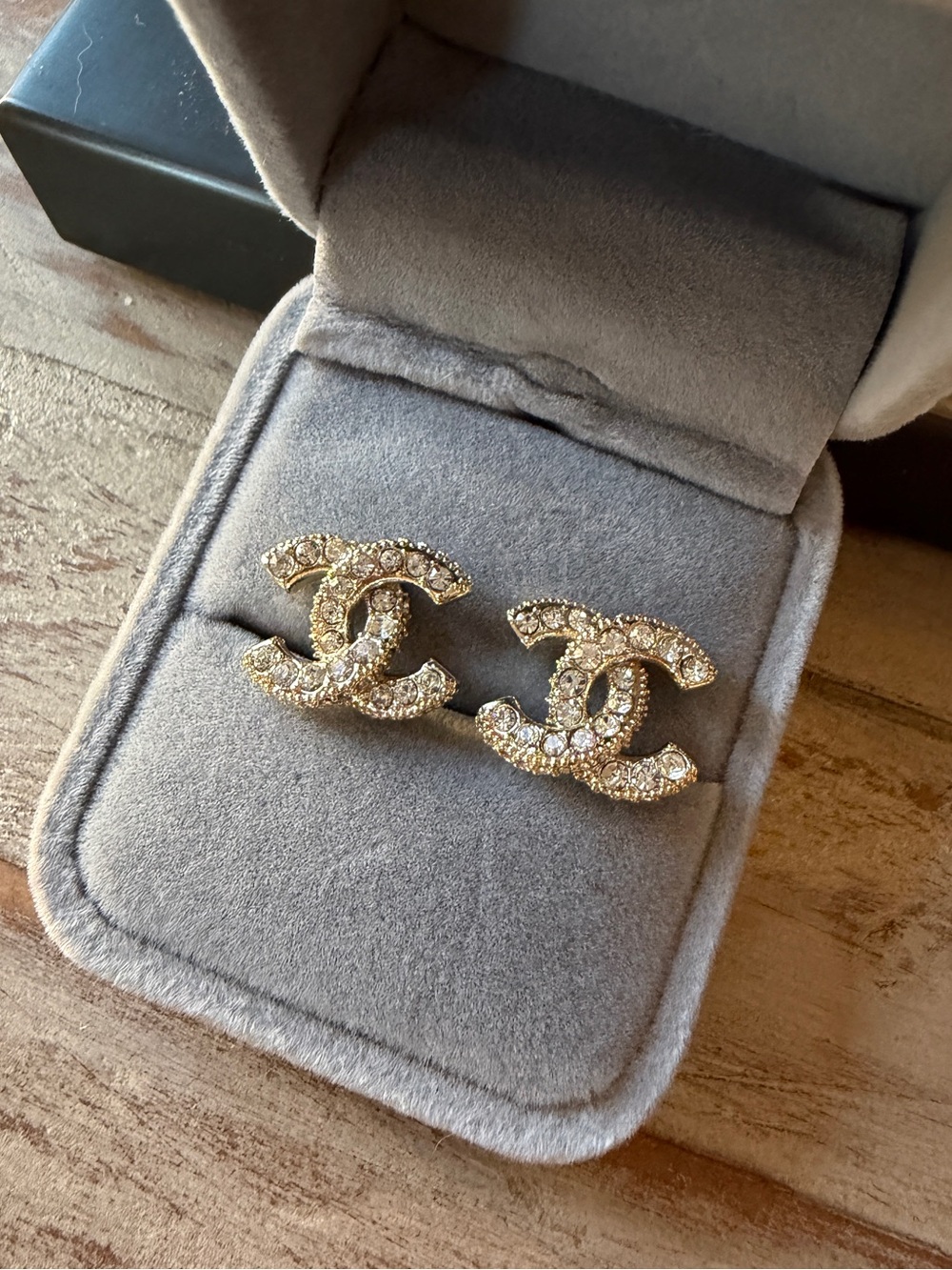CHANEL Vintage Gold Crystal CC Logo Stud Earrings